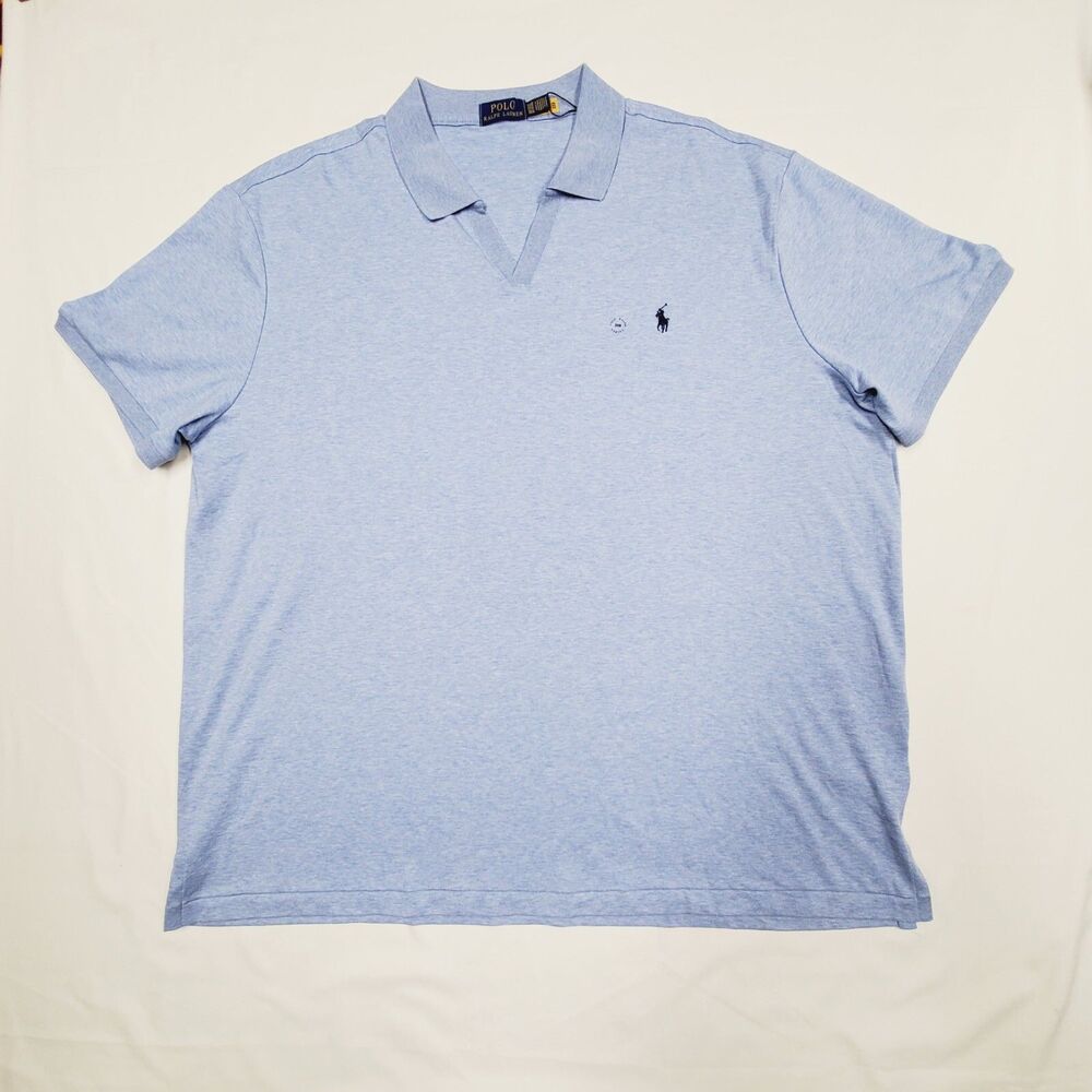 3XB Big & Tall Polo Ralph Lauren Isle Heather Blue Johnny Collar Polo Shirt 60"